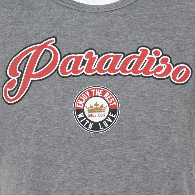 Pre Owned Dolce & Gabbana Grey Paradiso Print Cotton T-Shirt L