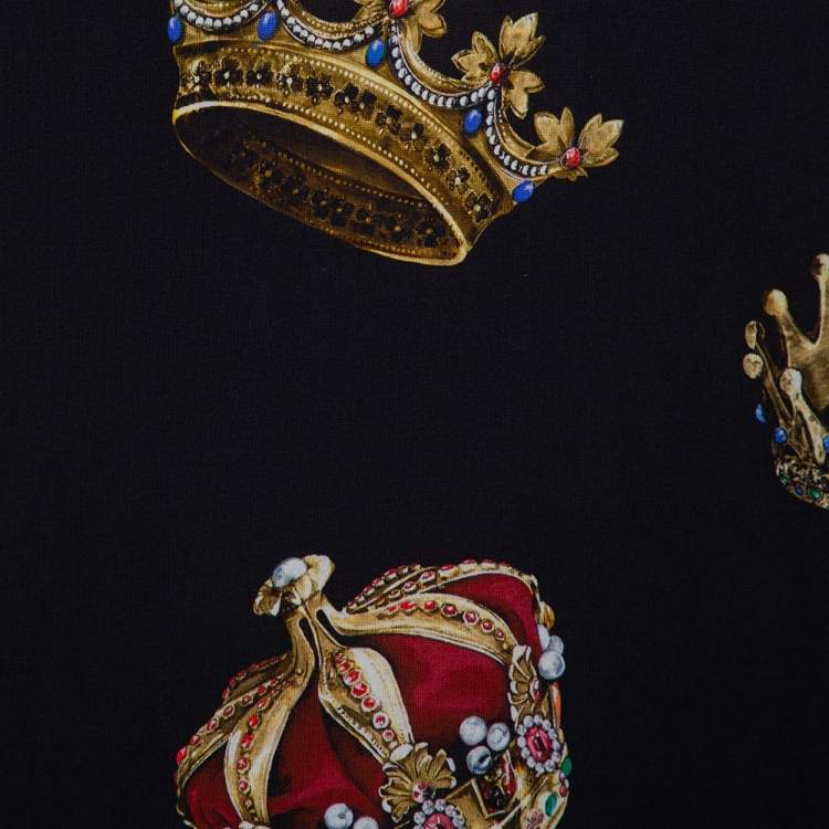 Pre Owned Dolce & Gabbana Black Crown Print Cotton Short Sleeve T-Shirt XL