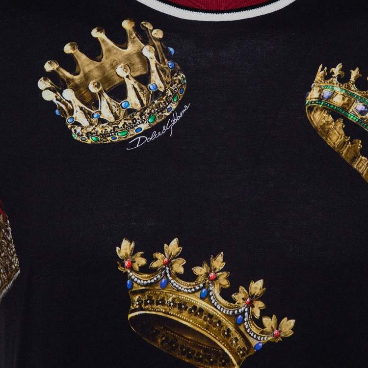 Pre Owned Dolce & Gabbana Black Crown Print Cotton Short Sleeve T-Shirt XL