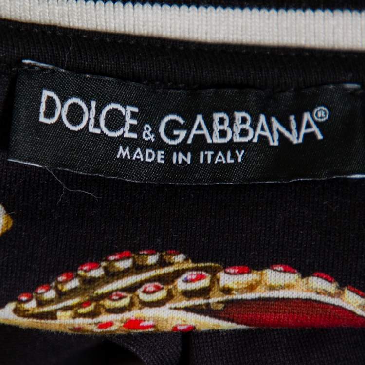 Pre Owned Dolce & Gabbana Black Crown Print Cotton Short Sleeve T-Shirt XL