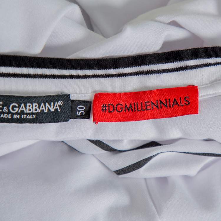 Pre Owned Dolce & Gabbana White Cotton DG Star Millennials Crewneck T-Shirt L