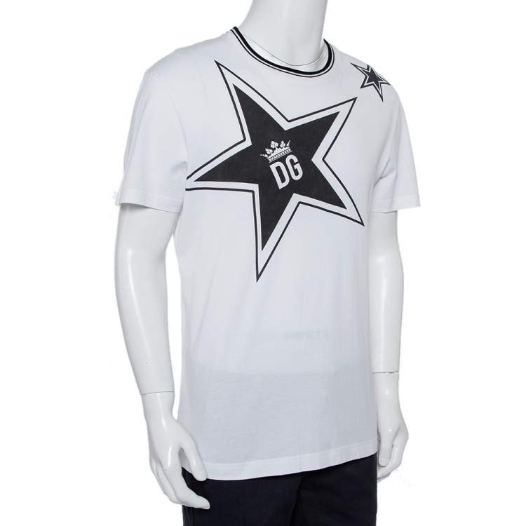 Pre Owned Dolce & Gabbana White Cotton DG Star Millennials Crewneck T-Shirt L
