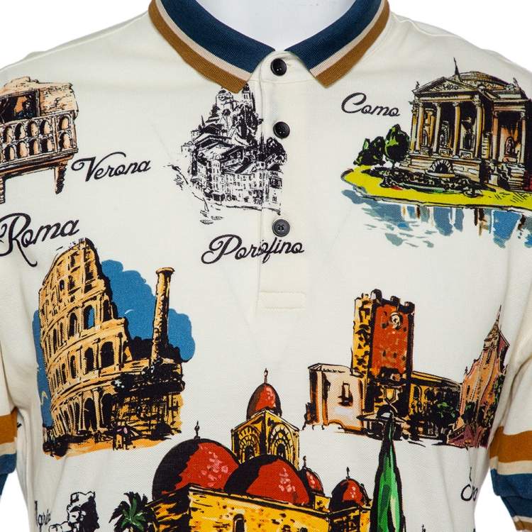 Pre Owned Dolce & Gabbana Multicolor Italy Tour Print Polo T-Shirt XL