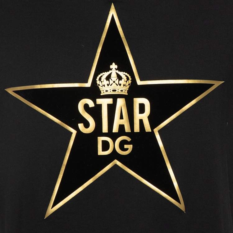 Pre Owned Dolce & Gabbana Black DG Star Patch Cotton Crewneck T-Shirt L