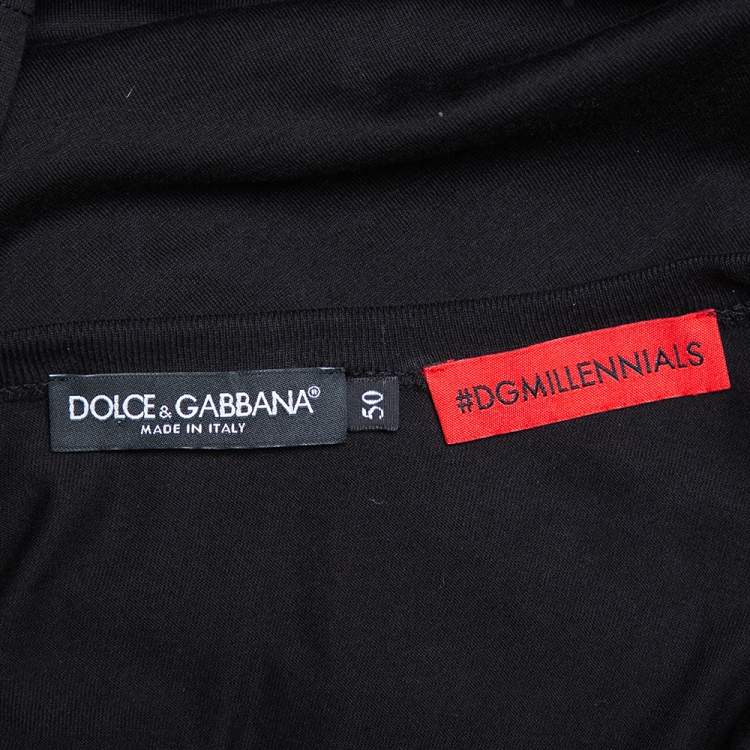 Pre Owned Dolce & Gabbana Black DG Star Patch Cotton Crewneck T-Shirt L