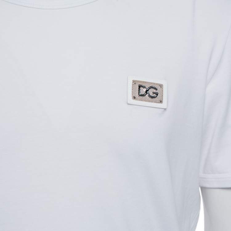Pre Owned Dolce & Gabbana White Logo Patch Cotton Crewneck T-Shirt XL
