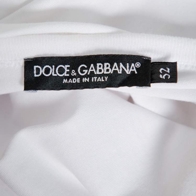 Pre Owned Dolce & Gabbana White Logo Patch Cotton Crewneck T-Shirt XL