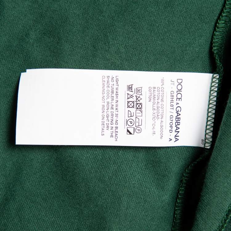 Pre Owned Dolce & Gabbana Green Logo Patch Cotton Crewneck T-Shirt L