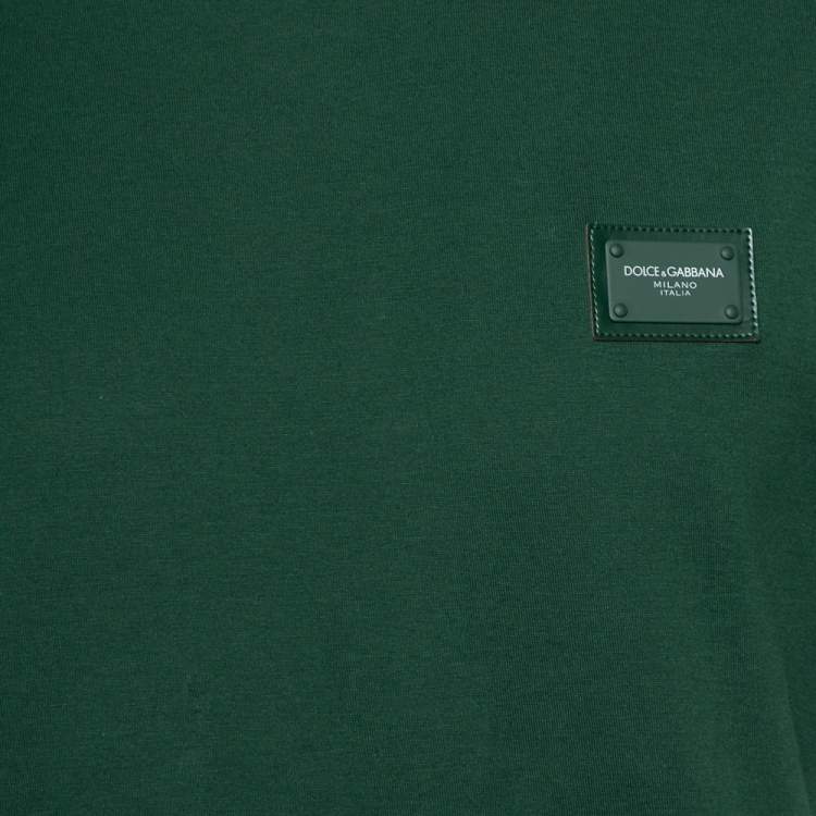 Pre Owned Dolce & Gabbana Green Logo Patch Cotton Crewneck T-Shirt L