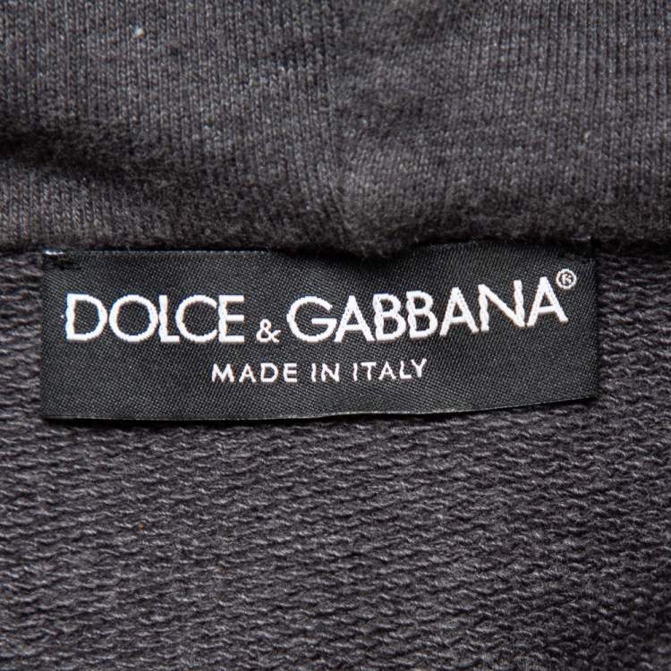 Pre Owned Dolce & Gabbana Grey Patchwork Detail Hooded Sweatshirt XXL