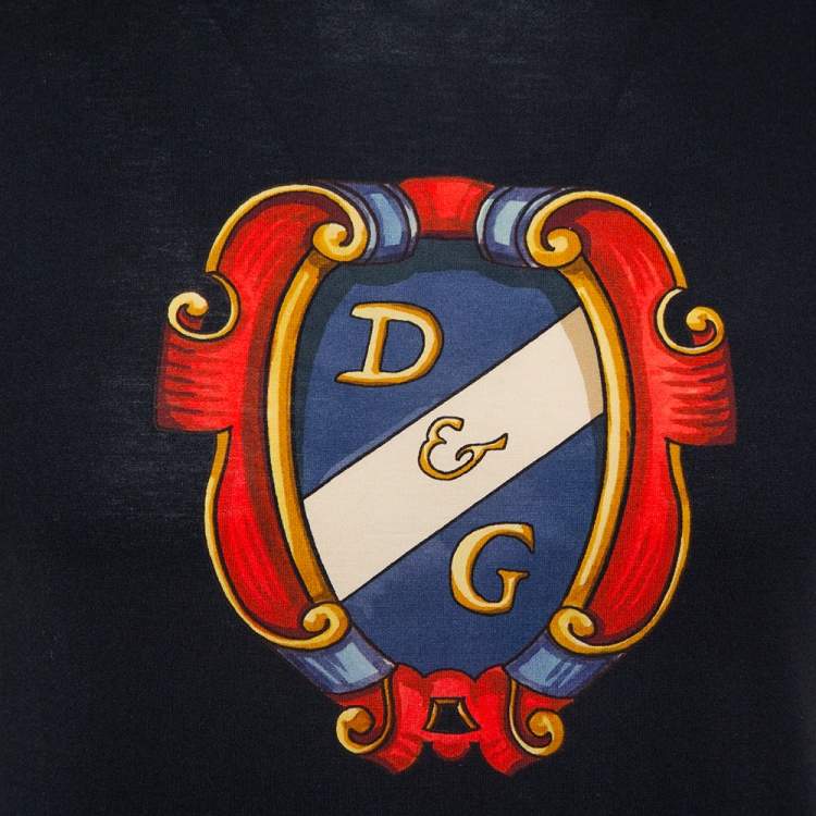Pre Owned Dolce & Gabbana Black Heraldic Printed Cotton Crewneck T-Shirt XS