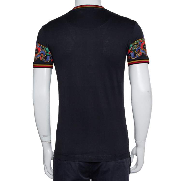 Pre Owned Dolce & Gabbana Black Heraldic Printed Cotton Crewneck T-Shirt XS