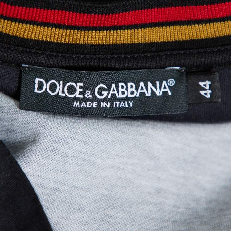 Pre Owned Dolce & Gabbana Black Heraldic Printed Cotton Crewneck T-Shirt XS