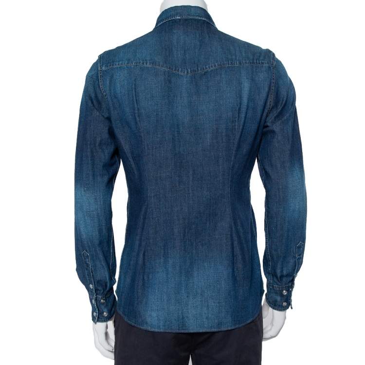Pre Owned Dolce & Gabbana Blue Lightweight Denim Button Front Shirt L