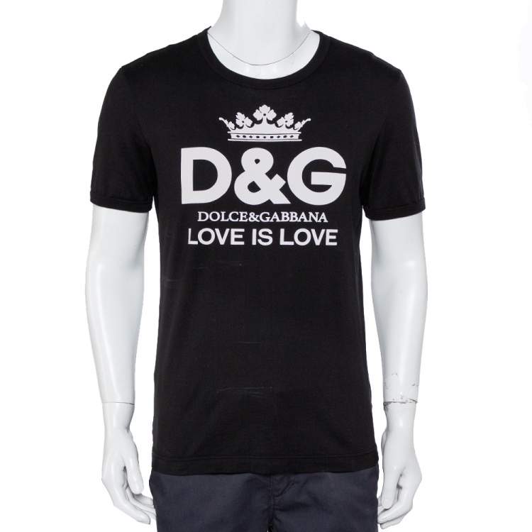 Pre Owned Dolce & Gabbana Black Logo Printed Cotton Crewneck T-Shirt S