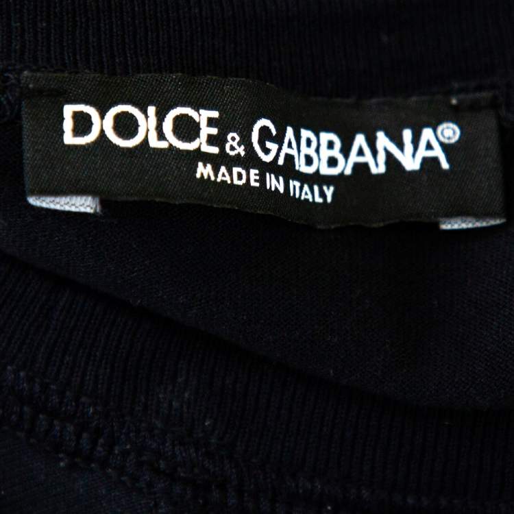 Pre Owned Dolce & Gabbana Navy Blue Cotton Logo Printed Crewneck T-Shirt S