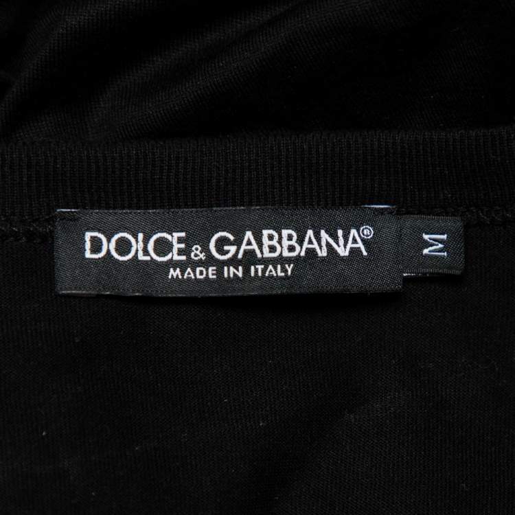 Pre Owned Dolce & Gabbana Black Logo Printed Cotton Crewneck T-Shirt M