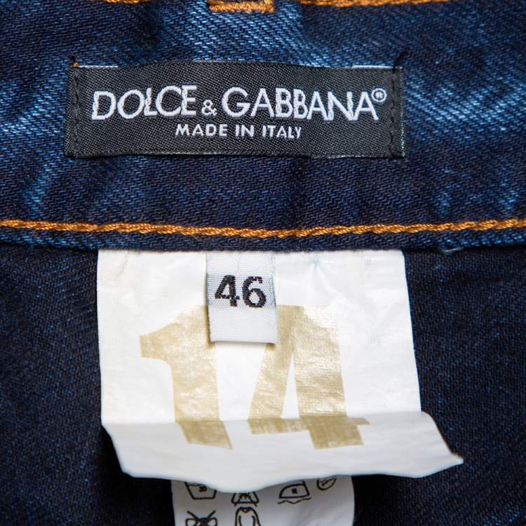 Pre Owned Dolce and Gabbana Gold 14 Indigo Dark Wash Denim Straight Fit Jeans S
