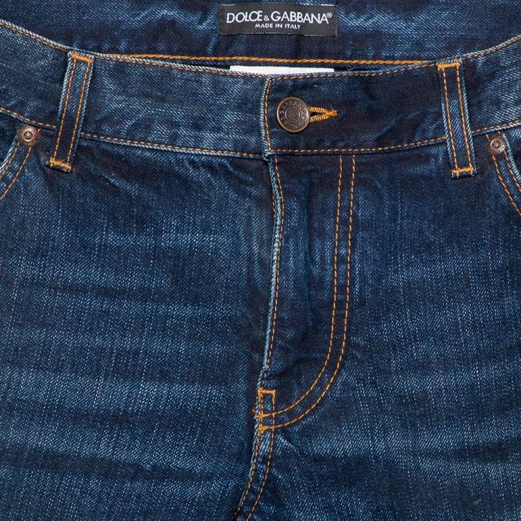 Pre Owned Dolce and Gabbana Gold 14 Indigo Dark Wash Denim Straight Fit Jeans S