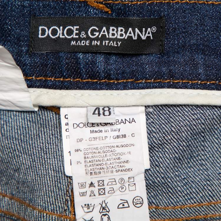 Pre Owned Dolce & Gabbana Blue Light Wash Denim Distressed Jeans M