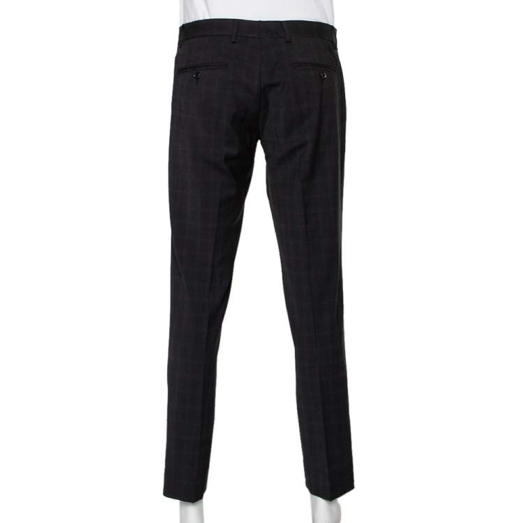 Pre Owned Dolce & Gabbana Charcoal Grey Checkered Wool Tapered Leg Pants L