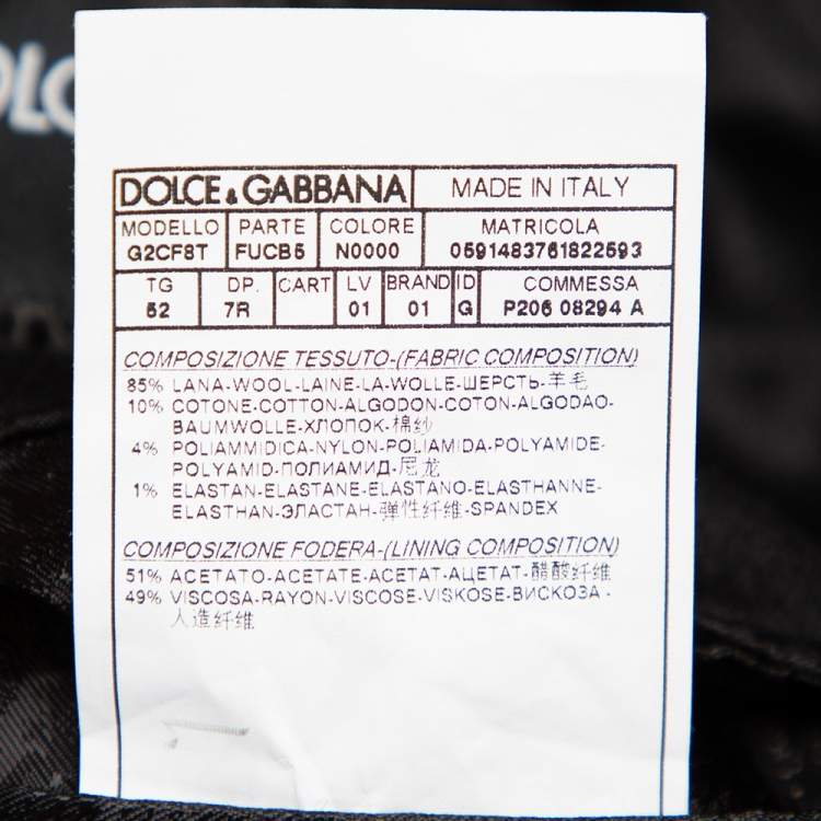 Pre Owned Dolce & Gabbana Black Wool Velvet Trim Button Front Blazer XL