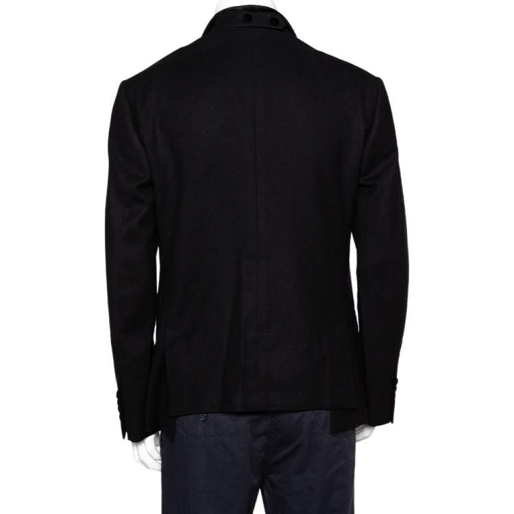 Pre Owned Dolce & Gabbana Black Wool Velvet Trim Button Front Blazer XL