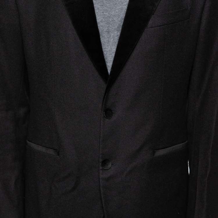 Pre Owned Dolce & Gabbana Black Wool Velvet Trim Button Front Blazer XL