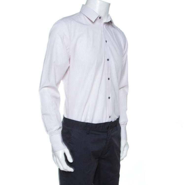 Pre Owned Dolce & Gabbana White Striped Cotton Shirt L