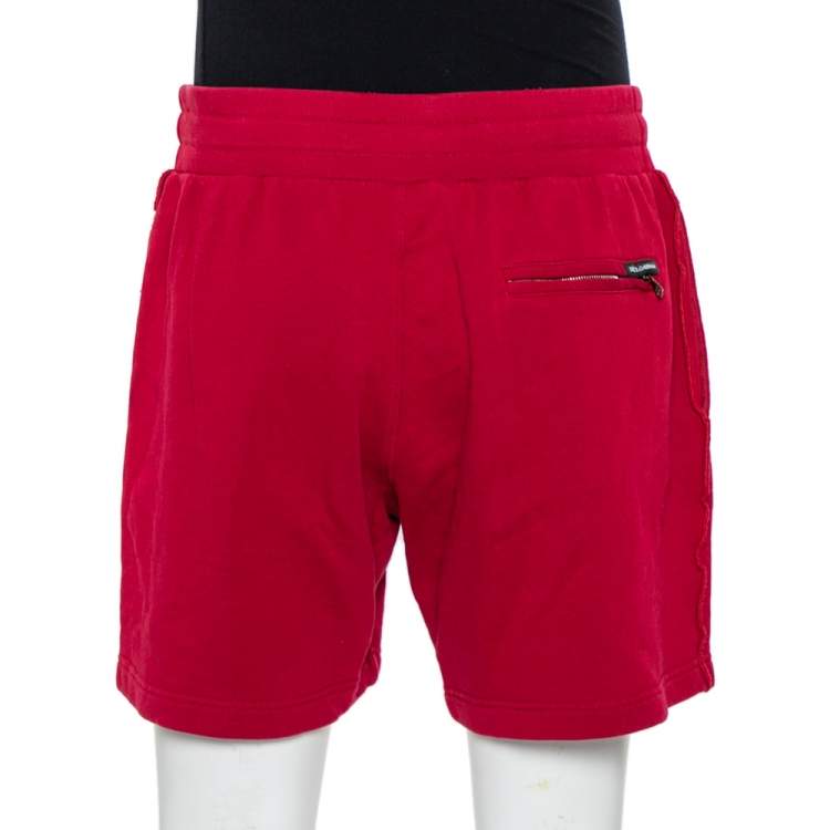 Pre Owned Dolce & Gabbana Burrgundy Printed Cotton Rawedge Detail Distressed Shorts XL