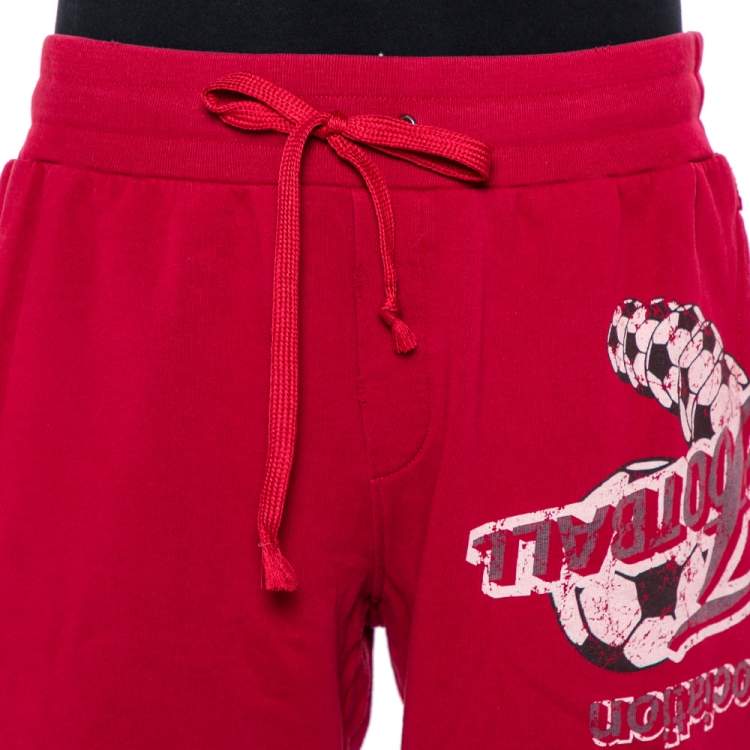 Pre Owned Dolce & Gabbana Burrgundy Printed Cotton Rawedge Detail Distressed Shorts XL