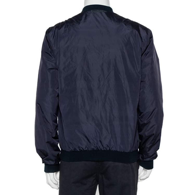 Pre Owned Dolce & Gabbana Navy Blue Synthetic Zip Front Bomber Jacket XXL 