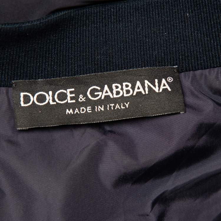 Pre Owned Dolce & Gabbana Navy Blue Synthetic Zip Front Bomber Jacket XXL 