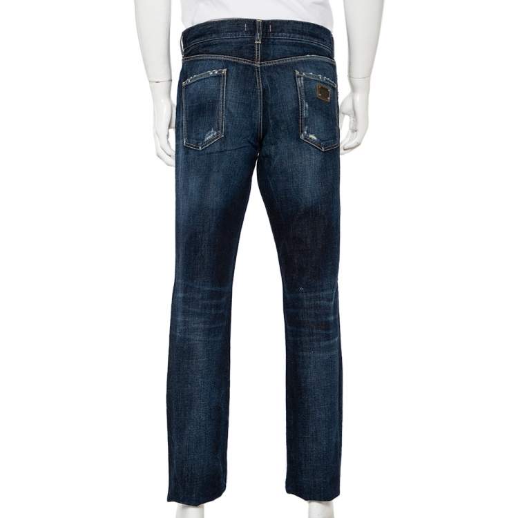 Pre Owned Dolce & Gabbana Navy Blue Denim Distressed 16 Jeans XXL