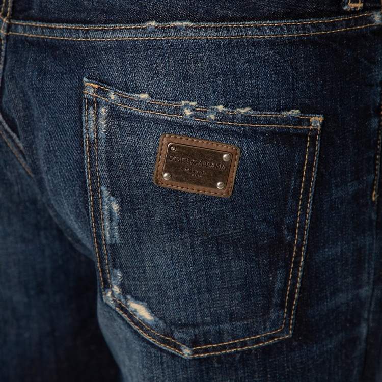 Pre Owned Dolce & Gabbana Navy Blue Denim Distressed 16 Jeans XXL