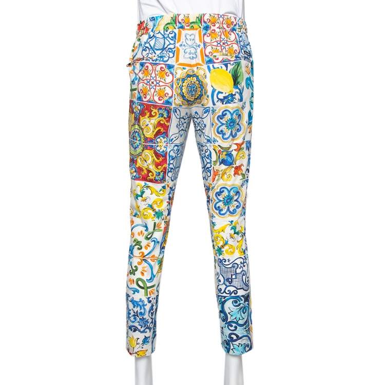 Pre Owned Dolce & Gabbana Multicolor Majolica Printed Cotton Pants M