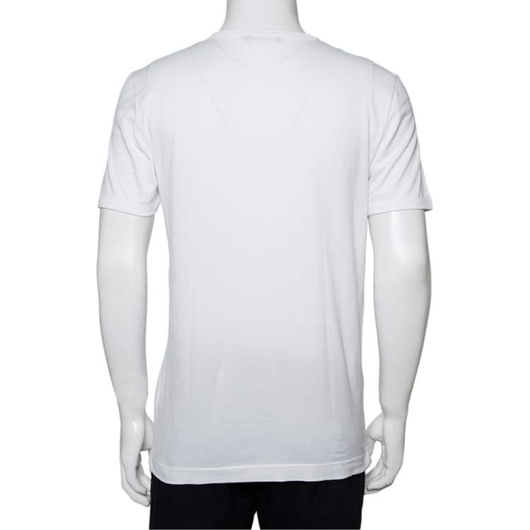 Pre Owned Dolce & Gabbana White Logo Printed Cotton Crewneck T-Shirt M