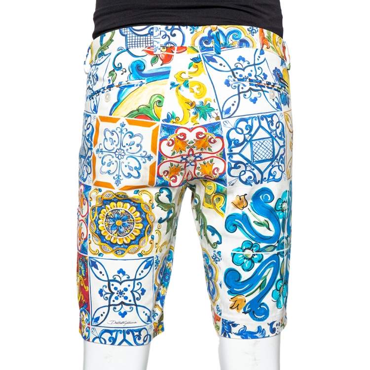 Pre Owned Dolce & Gabbana Multicolor Siciliano Printed Cotton Fitted Shorts M