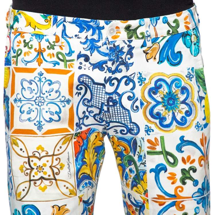 Pre Owned Dolce & Gabbana Multicolor Siciliano Printed Cotton Fitted Shorts M