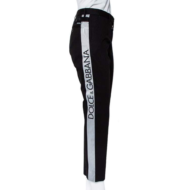 Pre Owned Dolce & Gabbana Black Cotton Contrast Logo Tape Detail Pants M