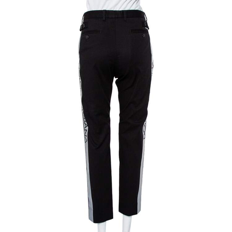 Pre Owned Dolce & Gabbana Black Cotton Contrast Logo Tape Detail Pants M