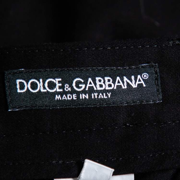 Pre Owned Dolce & Gabbana Black Cotton Contrast Logo Tape Detail Pants M