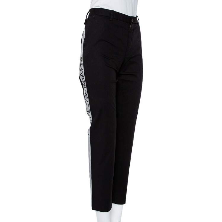 Pre Owned Dolce & Gabbana Black Cotton Contrast Logo Tape Detail Pants M