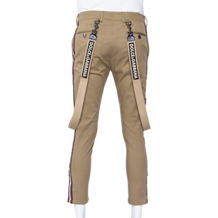 Pre Owned Dolce & Gabbana Beige Cotton Suspender Detail Trousers S