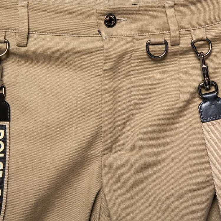 Pre Owned Dolce & Gabbana Beige Cotton Suspender Detail Trousers S