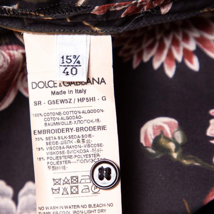 Pre Owned Dolce & Gabbana Black Floral Printed Cotton Applique Detail Short Sleeve Shirt M