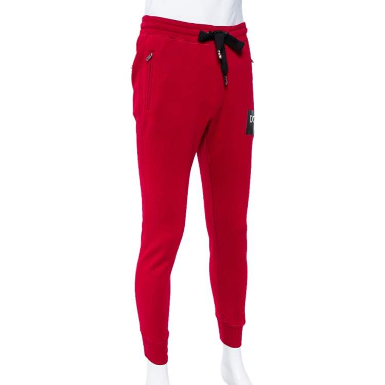 Pre Owned Dolce & Gabbana Burgundy Cotton Logo Printed Joggers S