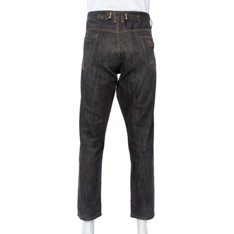 Pre Owned Dolce & Gabbana 22 Green Grey Faded Effect Distressed Denim Jeans XXL