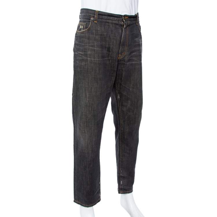 Pre Owned Dolce & Gabbana 22 Green Grey Faded Effect Distressed Denim Jeans XXL