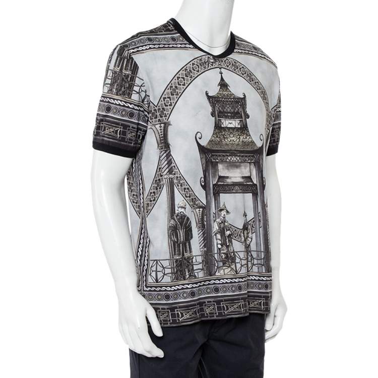 Pre Owned Dolce & Gabbana Grey Abstract Printed Cotton Crewneck T-Shirt 3XL